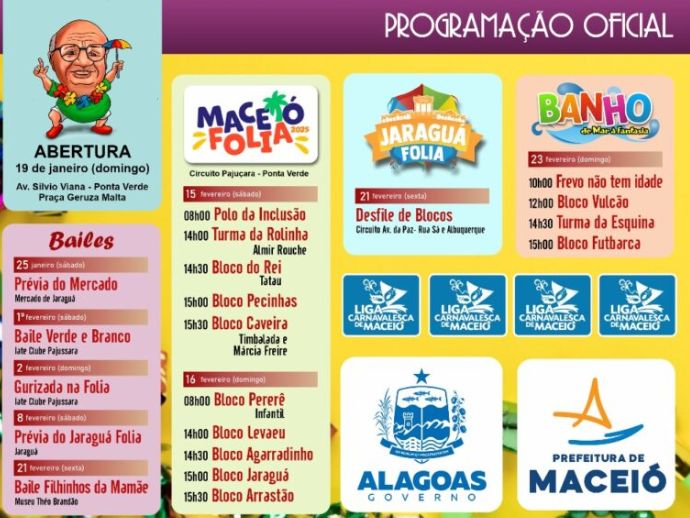 Macei&oacute; anuncia programa&ccedil;&atilde;o oficial das pr&eacute;vias carnavalescas de 2025