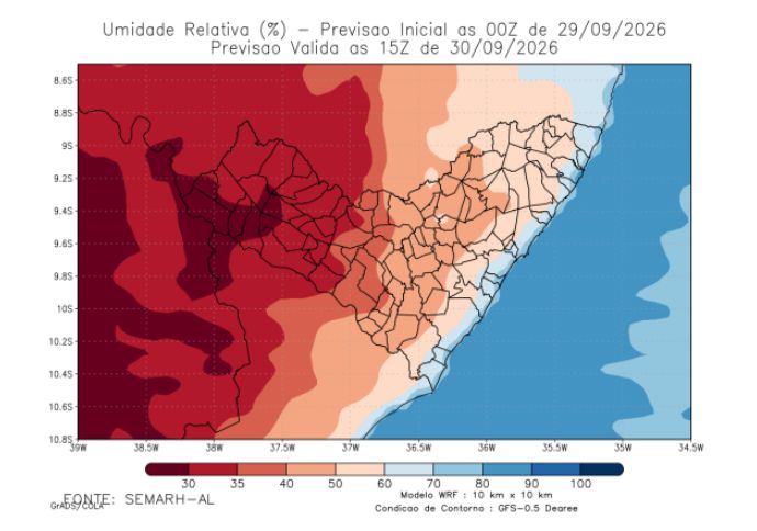 Semarh emite alerta laranja para baixa umidade do ar no Sertão alagoano